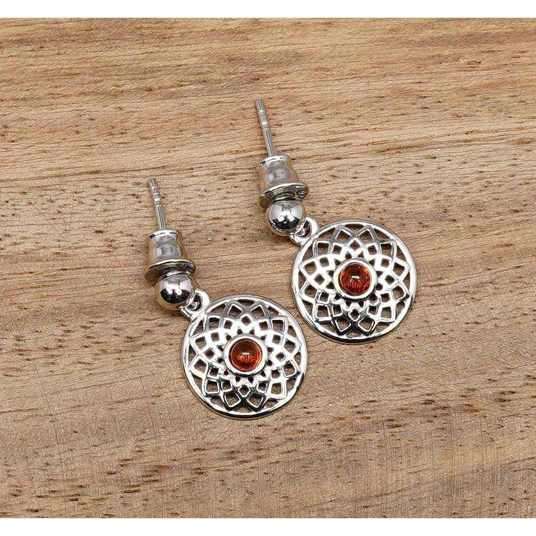 Women's Baltic Amber 925 Sterling Silver Round Stud Earrings
